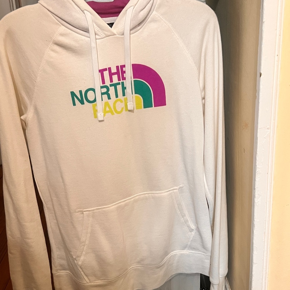 The North Face White Hoodie with Multicolor Logo